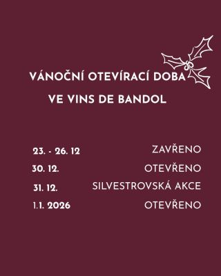 Milí hosté Vins de Bandol, svátky jsou za rohem a s nimi přichází i sváteční otevírací doba. Budeme se na vás těšit! 🖤...